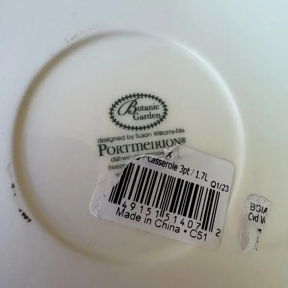 Portmeirion Botanic Garden Covered Casserole Dish 1.7L 3pt w Lid Butterfly